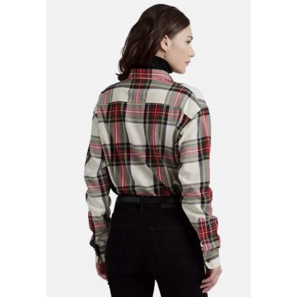 Lauren Ralph Lauren XL Rhinestone Embellished Bullion Plaid Cotton Twill Shirt - Picture 2 of 10